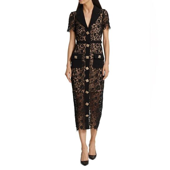 Self-Portrait Button-Up Laced Midi Dress size 2 - Picture 1 of 15